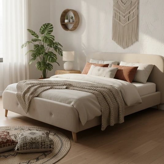 Orvin Bed – Beige Upholstered Bed Frame